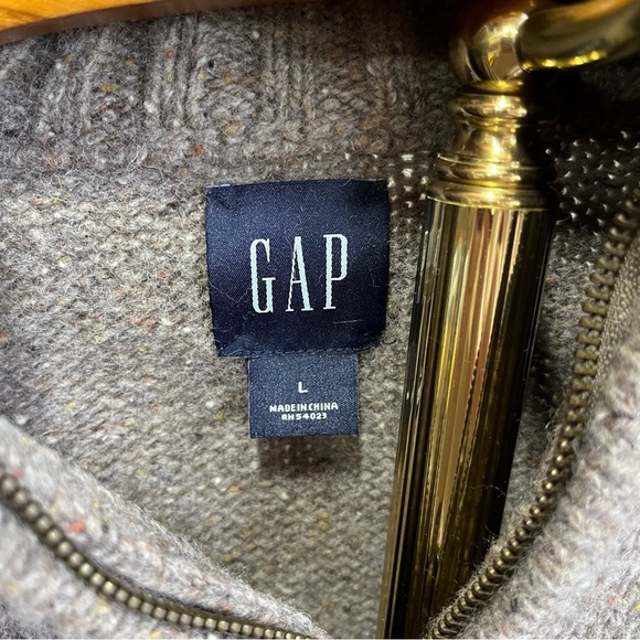 GAP Men’s Large Tan Speckled Qyarter-Zip Wool Blend Sweater - Picture 9 of 11
